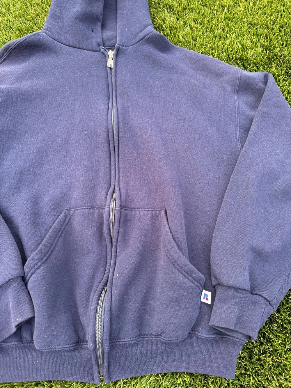 Russell Athletic Navy Zip Up Vintage Hoodie Medium